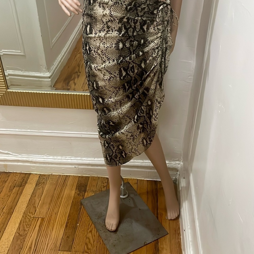 MABLE Brown Tan Asymmetrical Wrap Midi Skirt - Picture 12 of 12